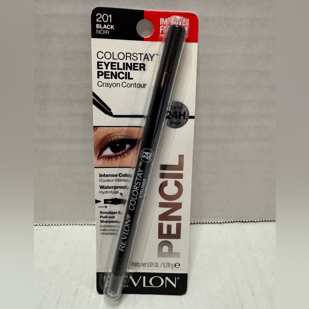 Revlon ColorStay Eyeliner Pencil Crayon Built-In Sharpener 201 Black Smudger NEW